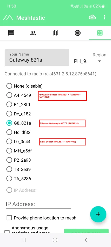WisMesh devices in the Meshtastic Mobile App