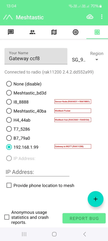 WisMesh devices in the Meshtastic Mobile App