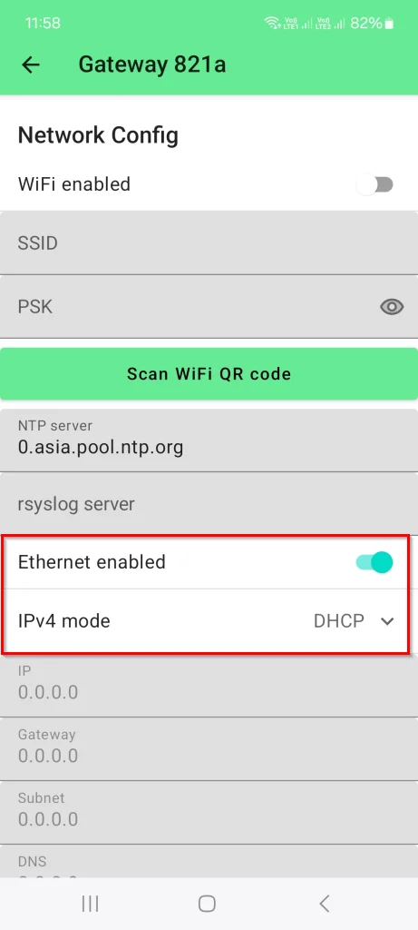 Ethernet setup