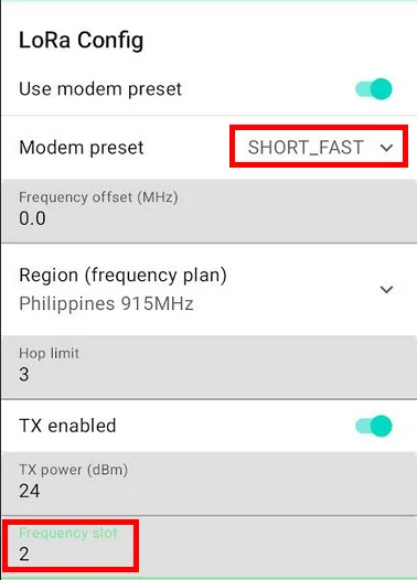 Define custom LoRa settings