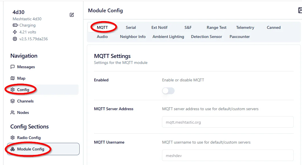 Open MQTT settings