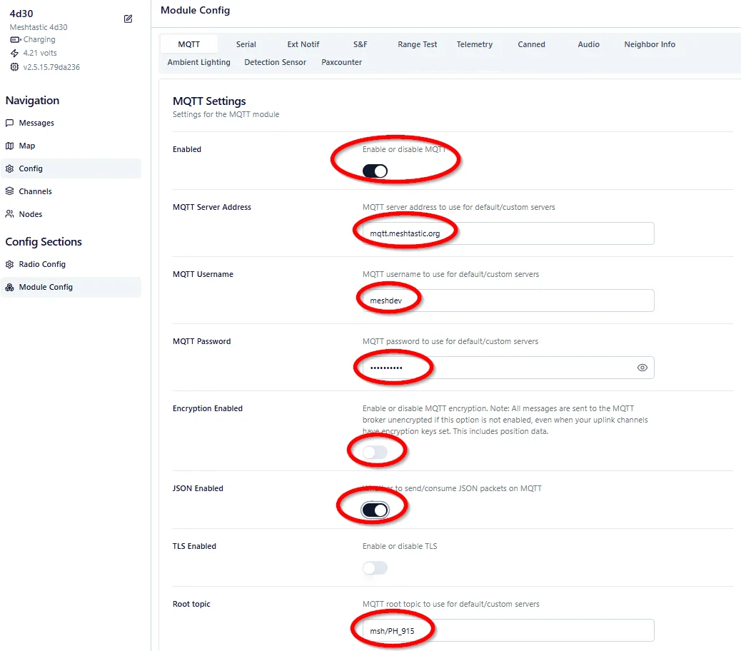 MQTT default configuration