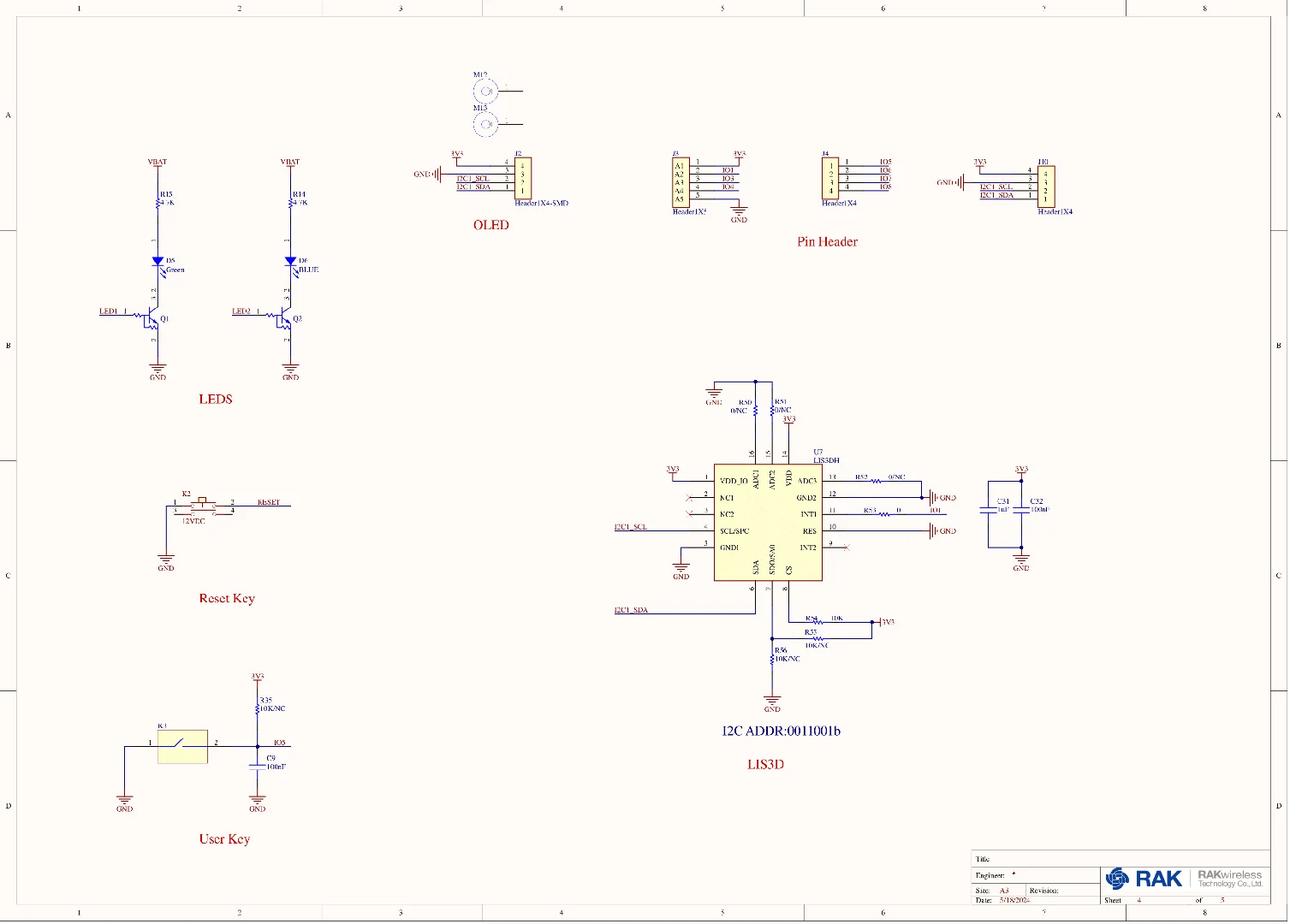 RAK19026 VA schematic diagram (Pin Headers - Acceleration Sensor)