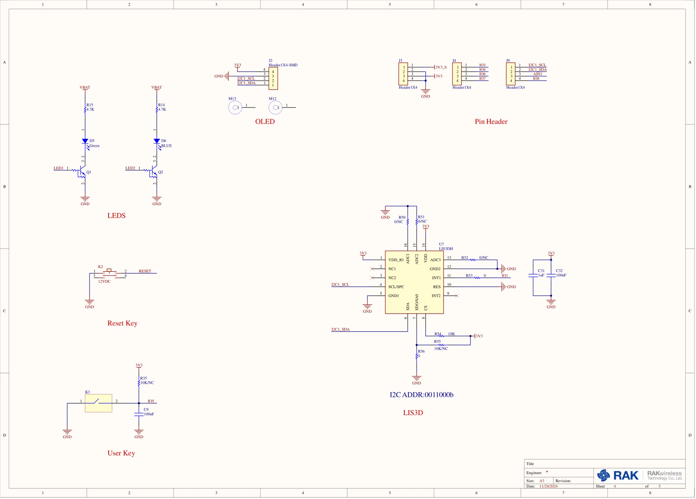 RAK19026 VC schematic diagram (Pin Headers - Acceleration Sensor)