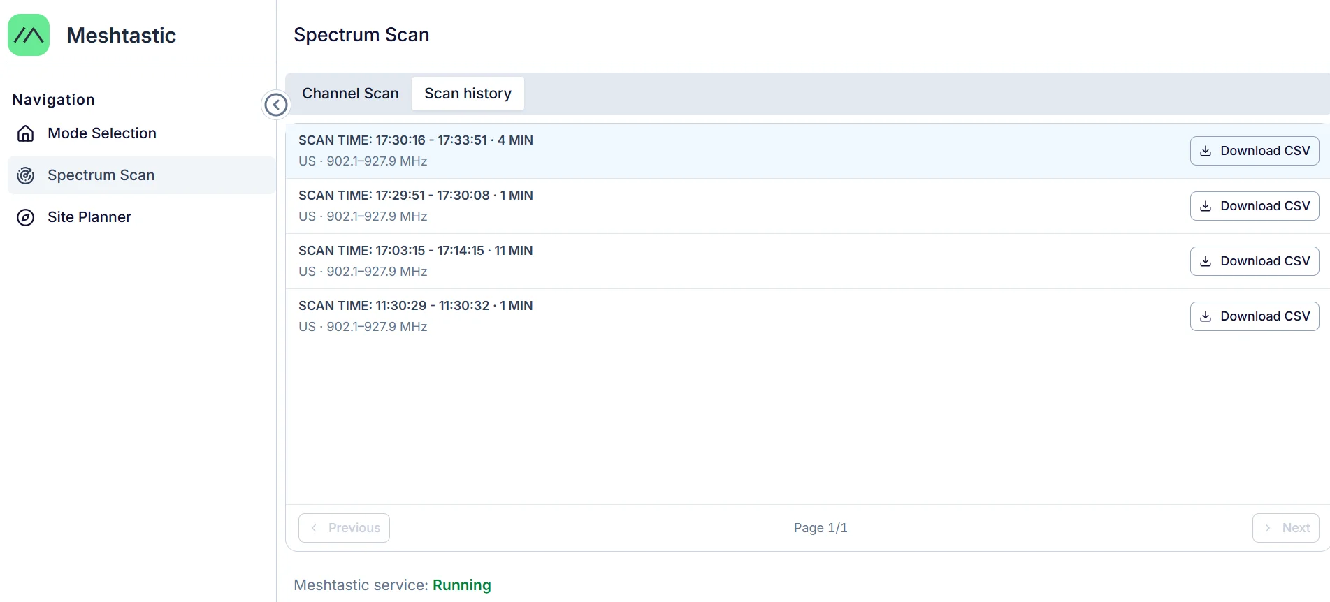 Scan history