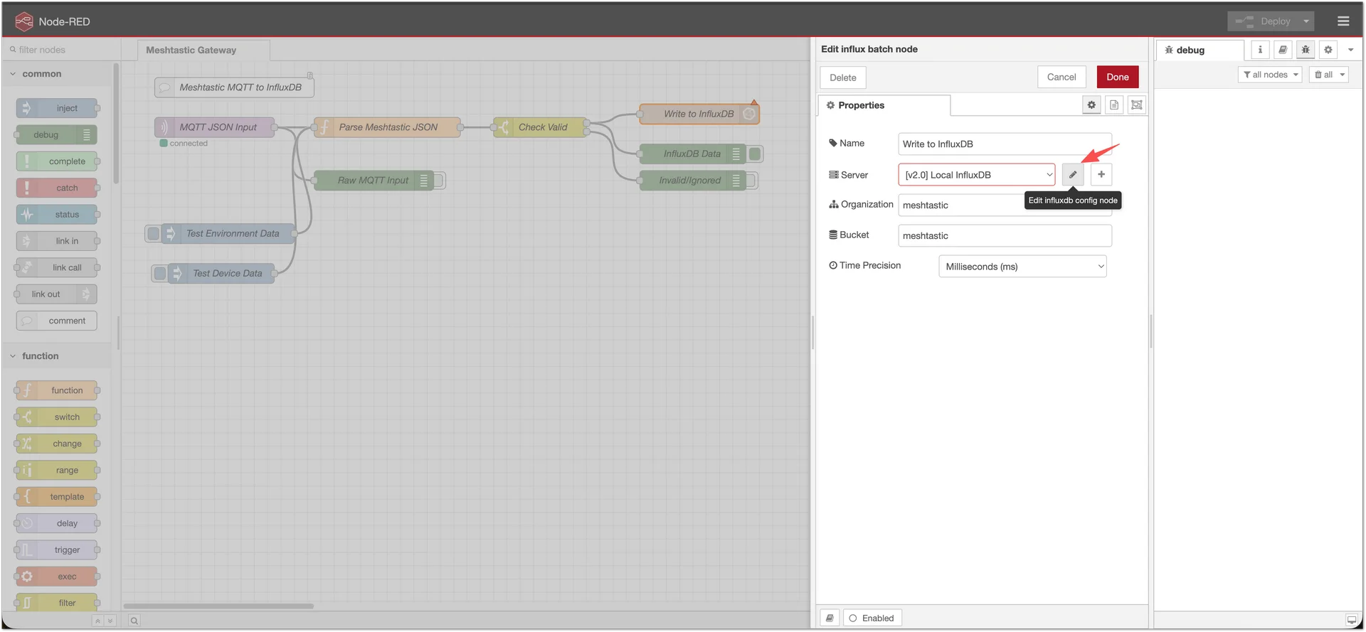 Edit InfluxDB Node