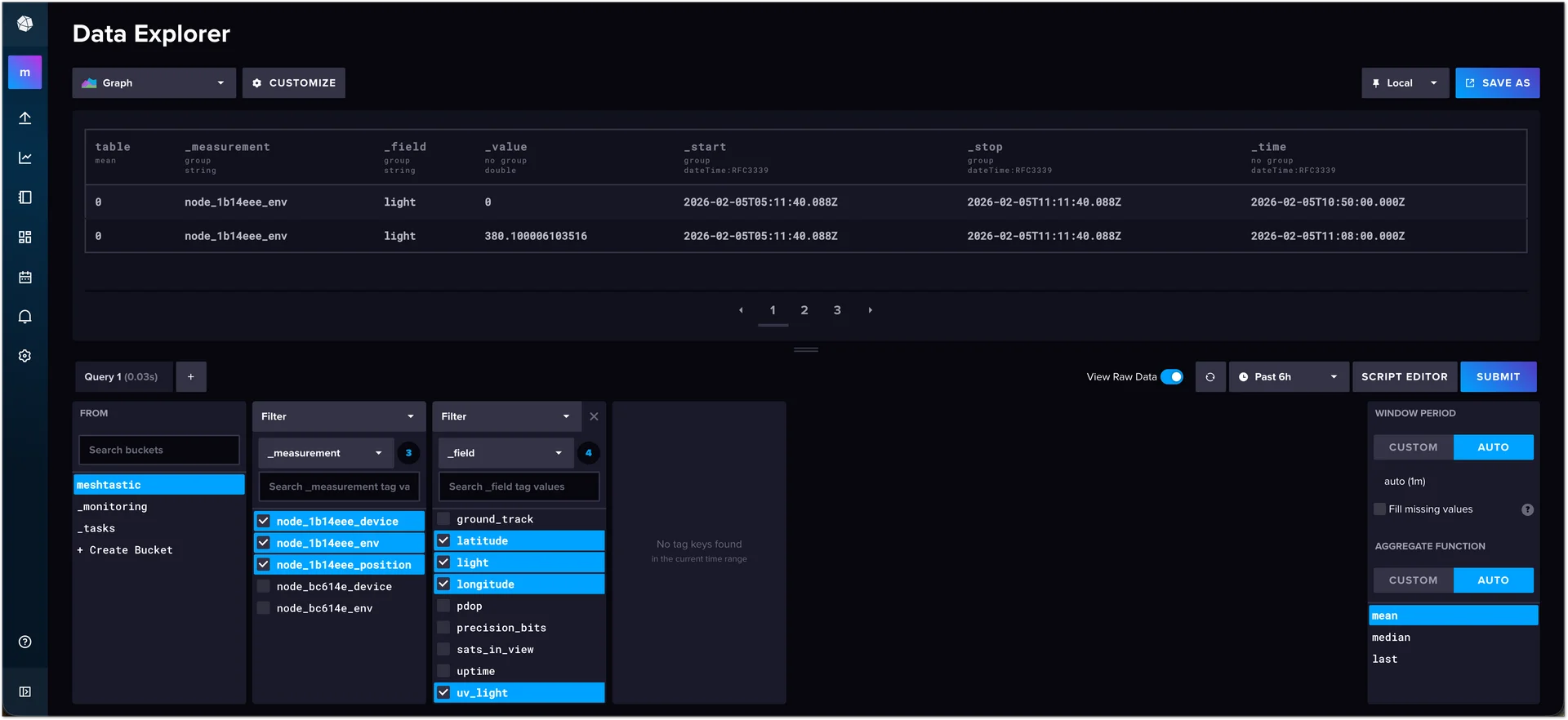 InfluxDB data explorer