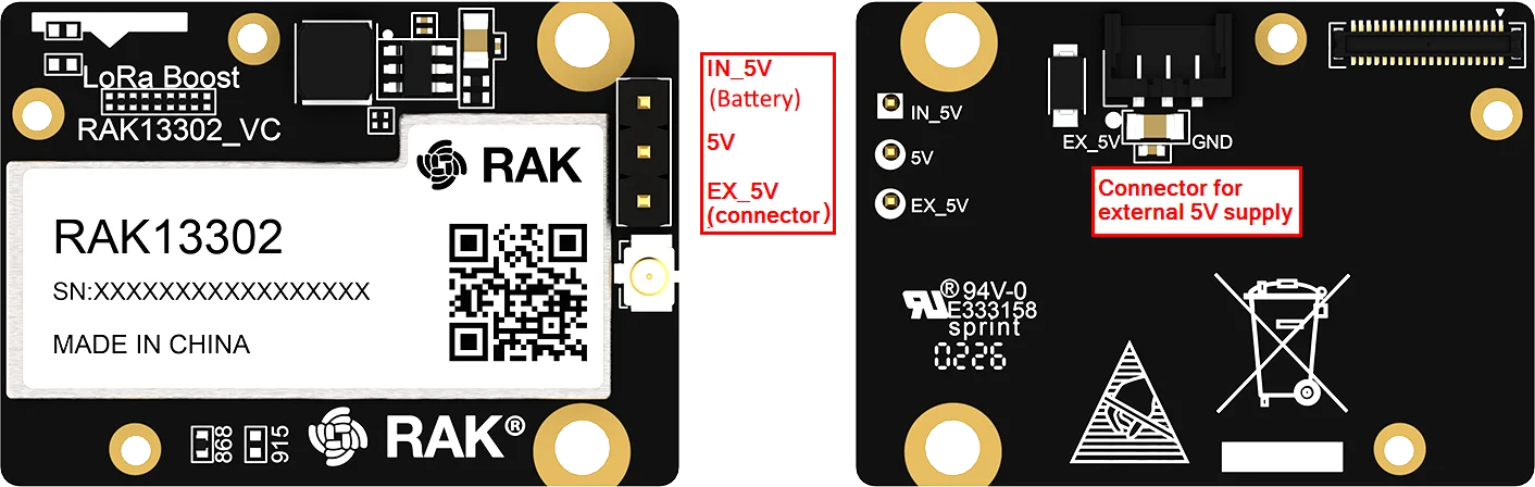 RAK13302 5 V supply selection