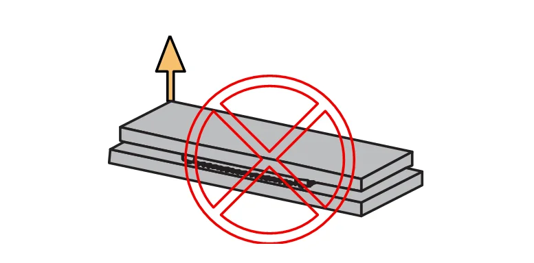 Wrong way: Do not apply force in a single corner of the header
