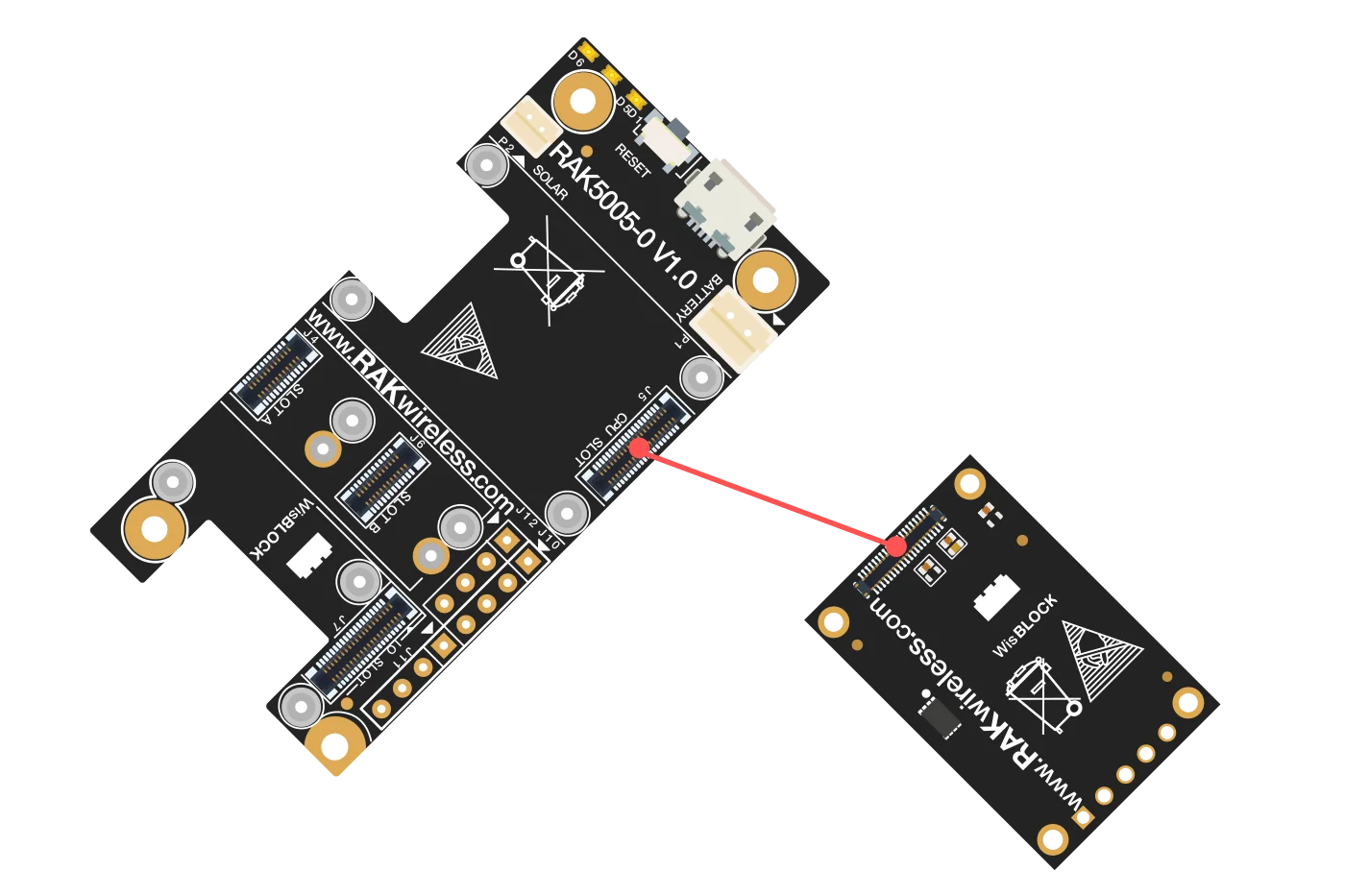 RAK4631 Connection to WisBlock Base RAK5005-O