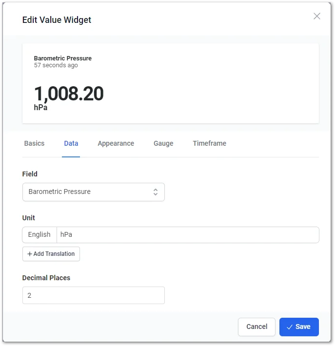 Select the visualization data field