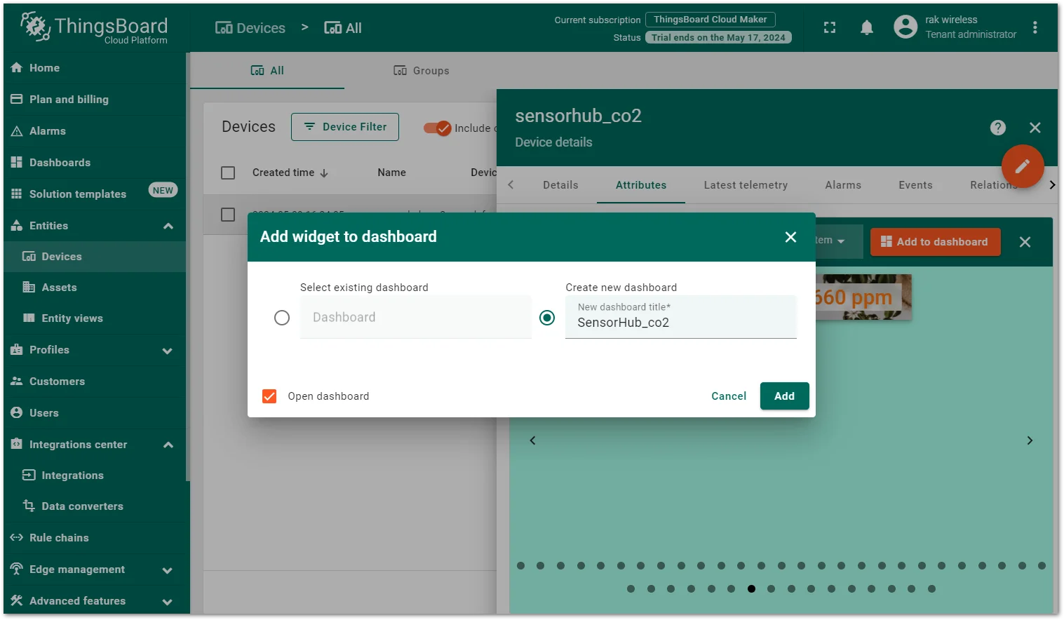 Enter the dashboard name