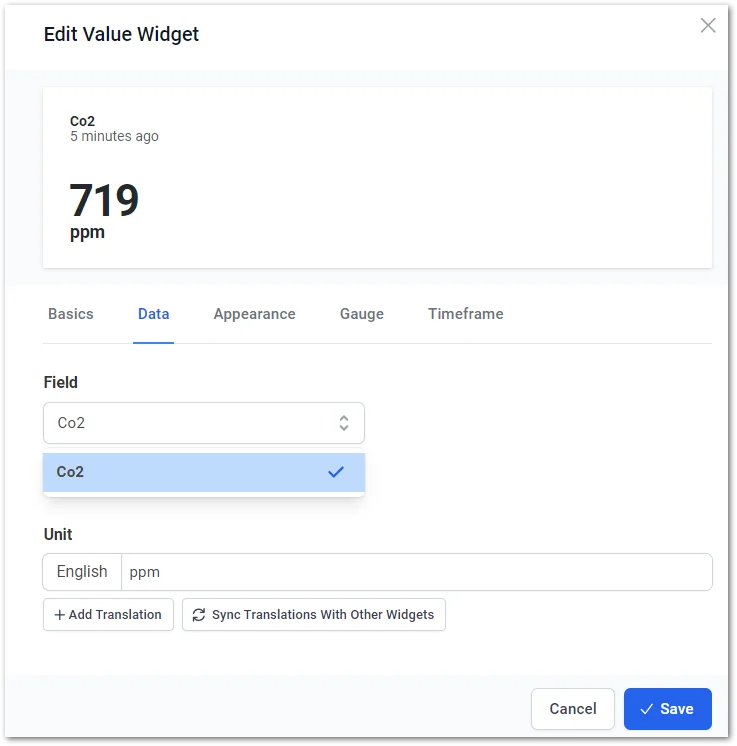 Select the visualization data field