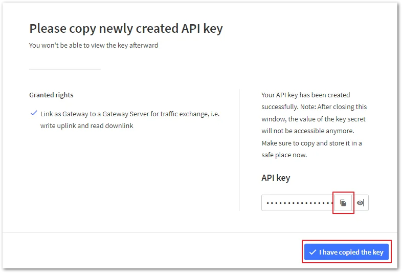 Copy and save the API Key