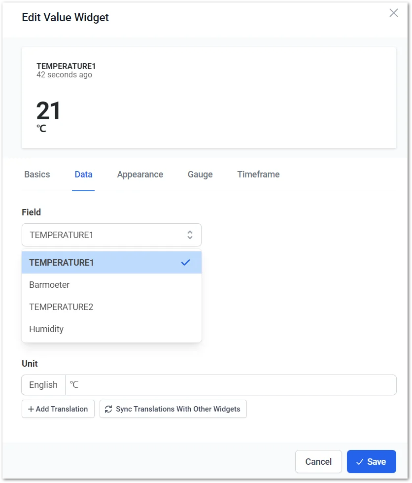 Select the visualization data field