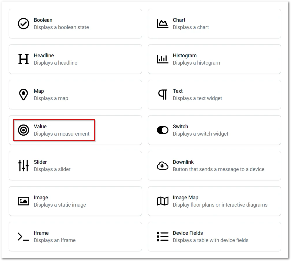 Select Value to create a new dashboard