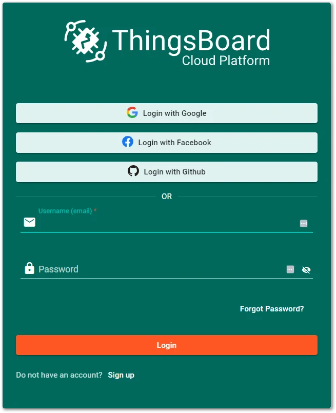 ThingsBoard authentication page