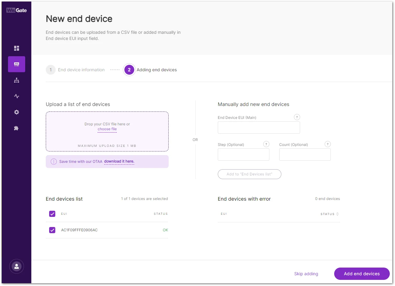 Complete the end device addition