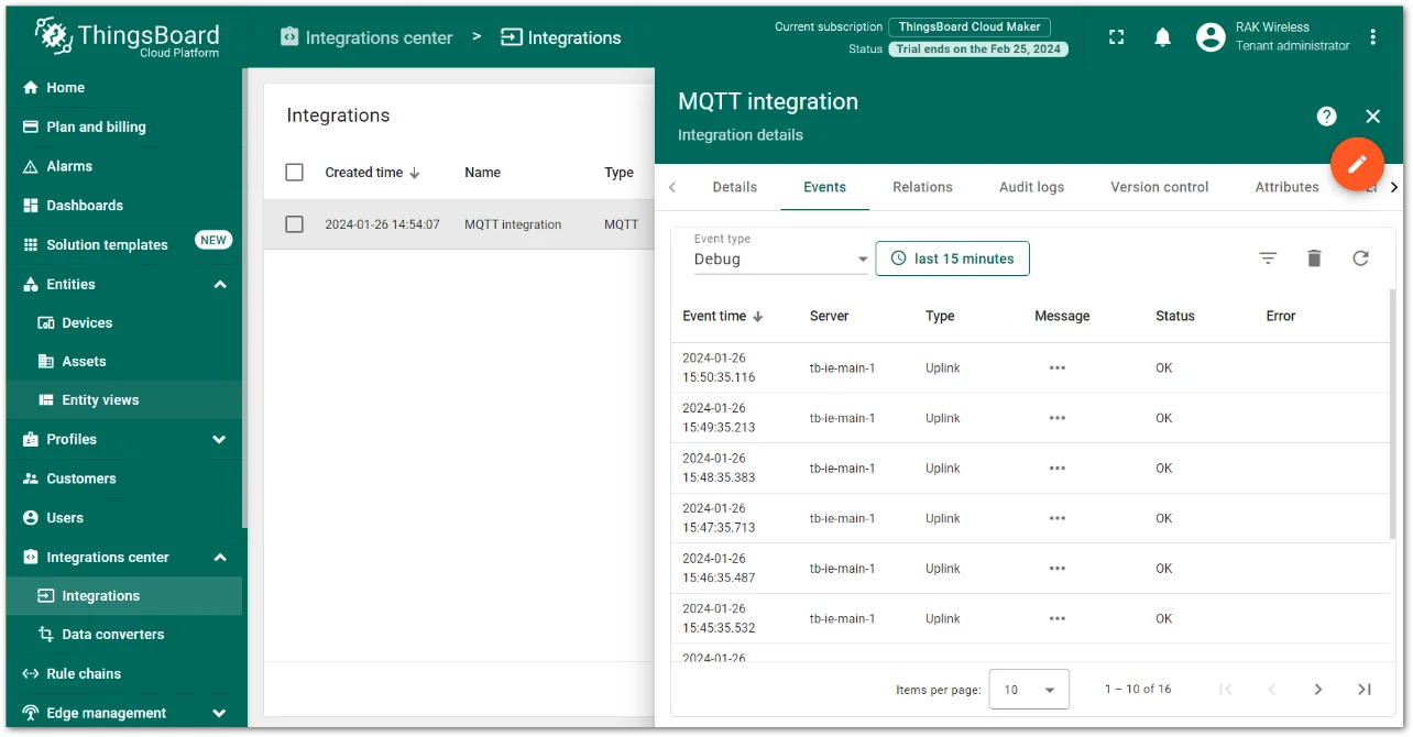 View the gateway uplink data