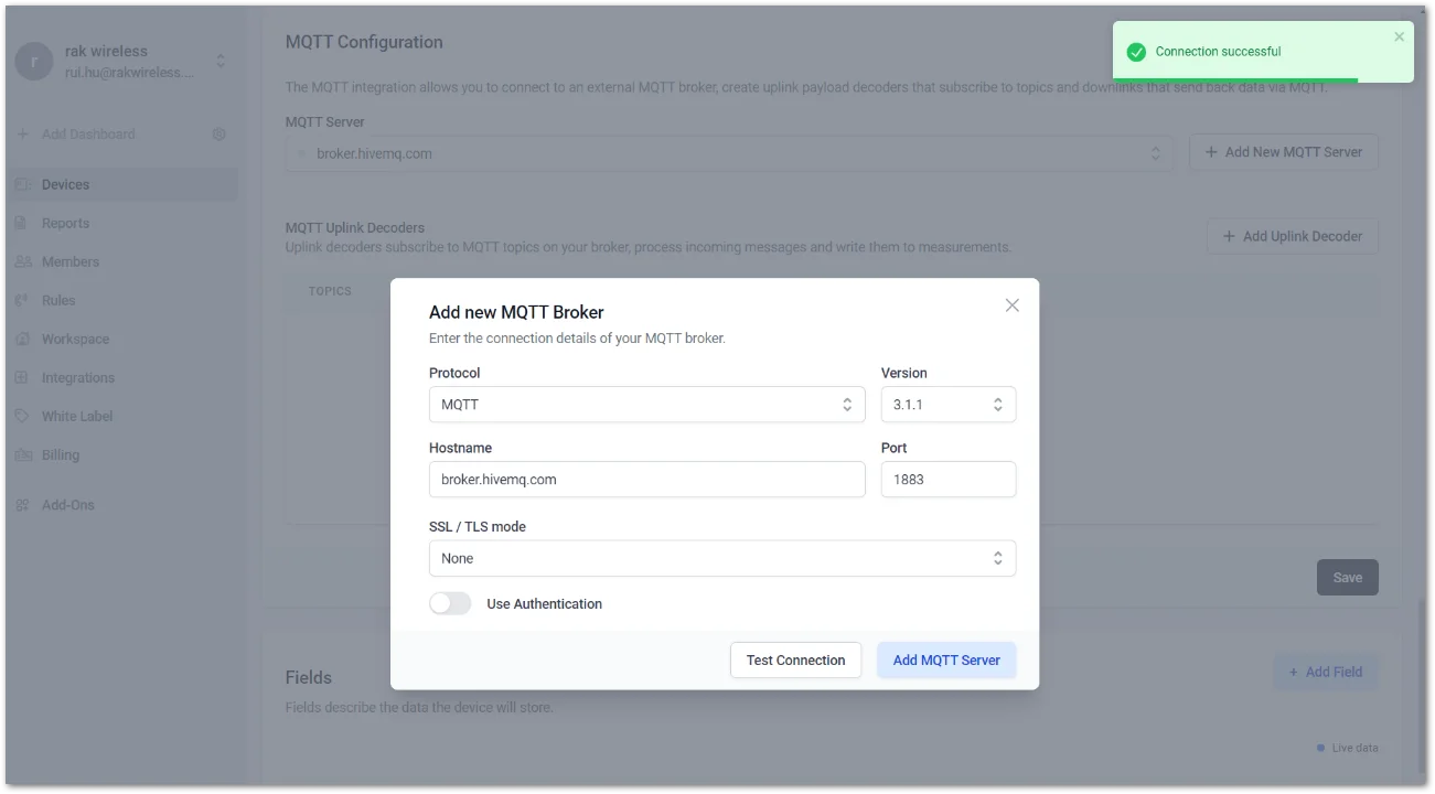 Configure the relevant parameters