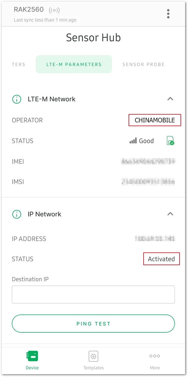 View the LTE-M Parameters tab