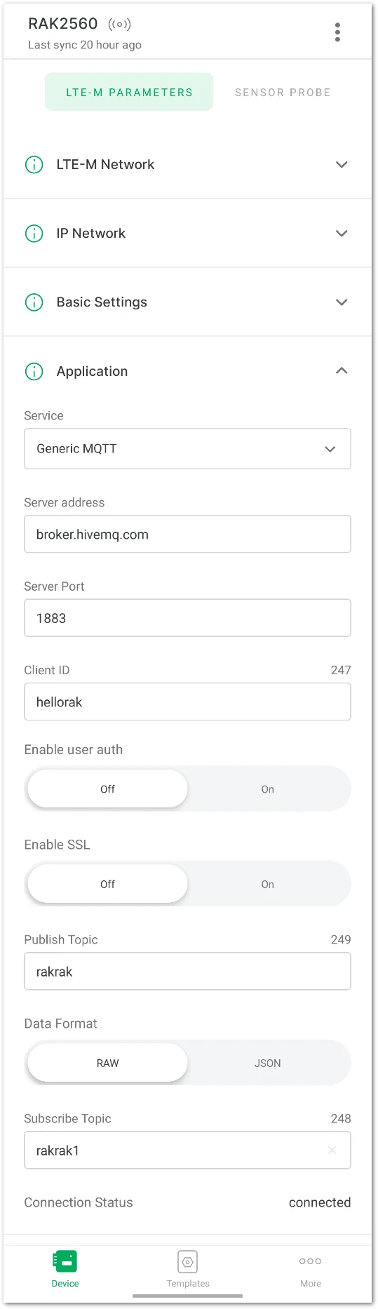 Configure the cellular network parameters
