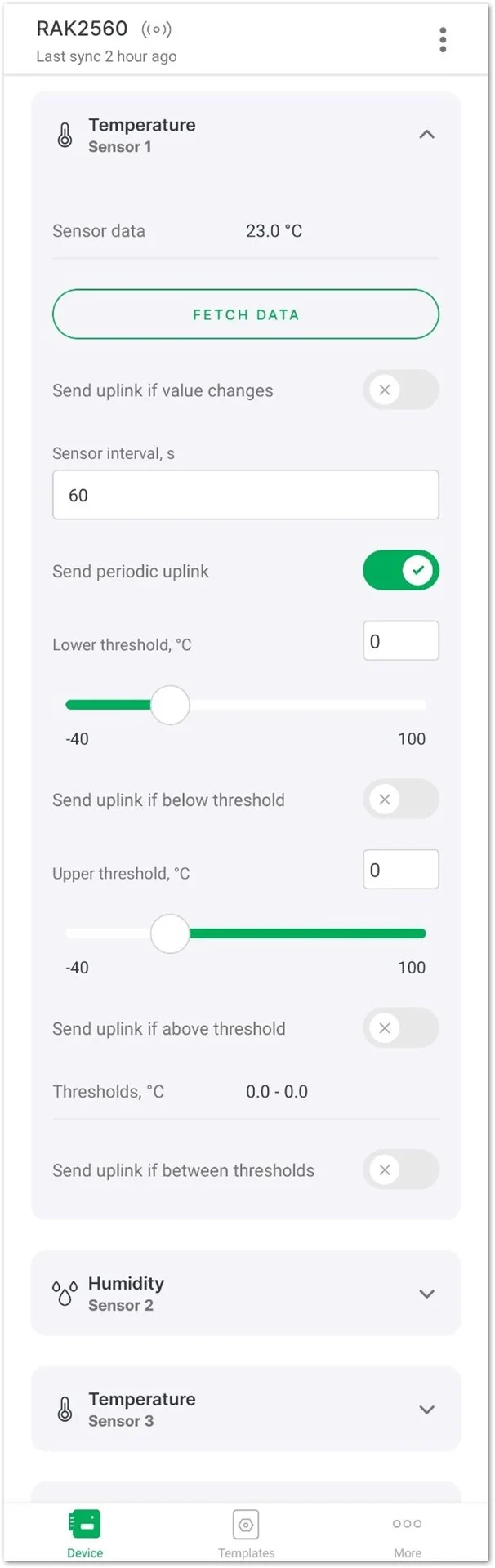 Set the sensor parameters