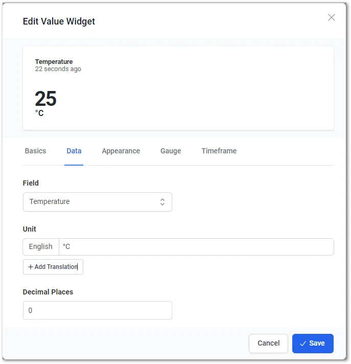 Select the visualization data field