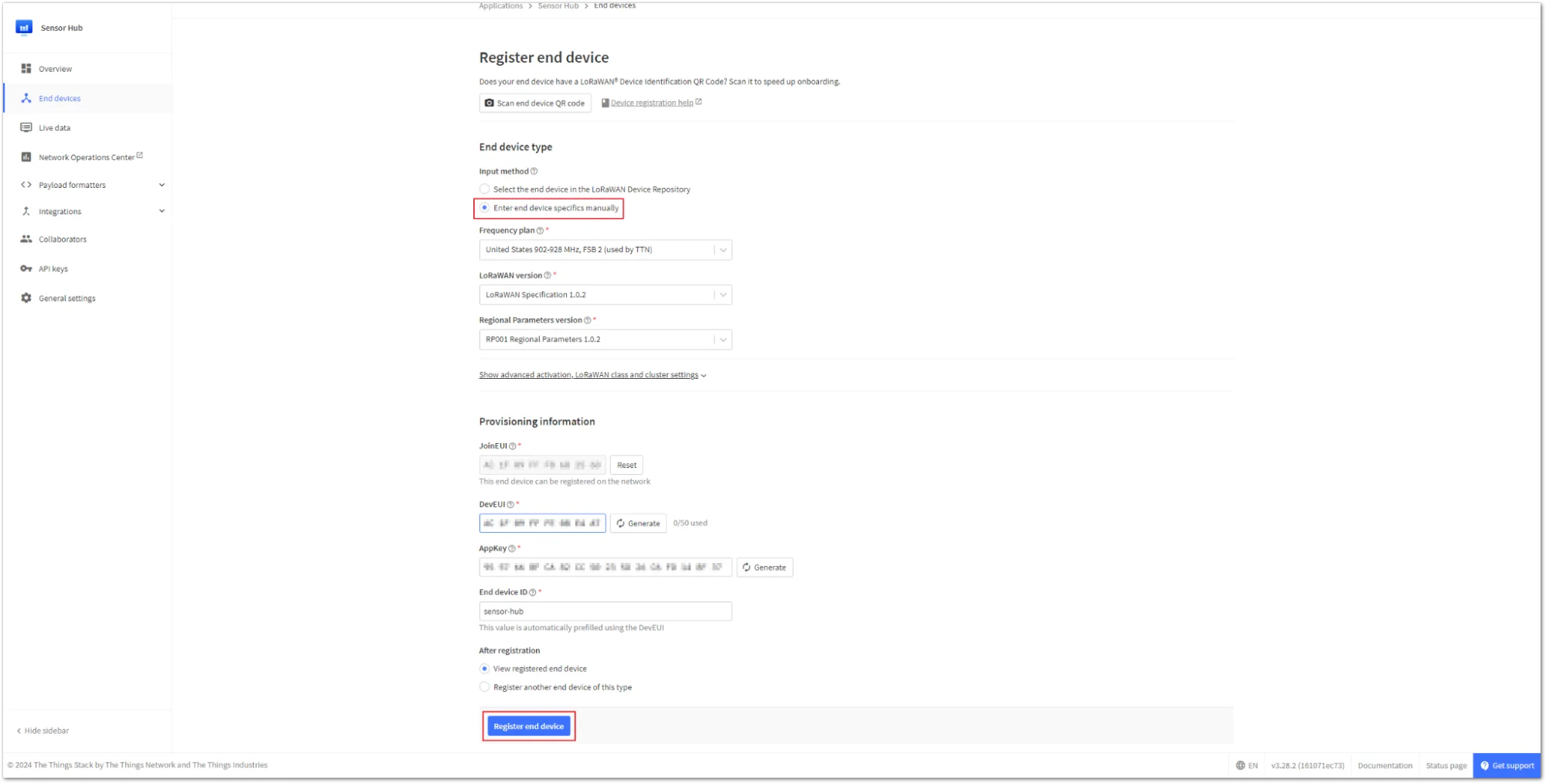 End device parameters