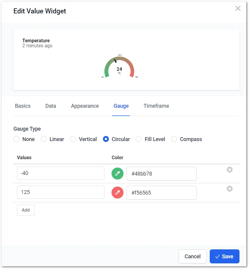 Set the widget type
