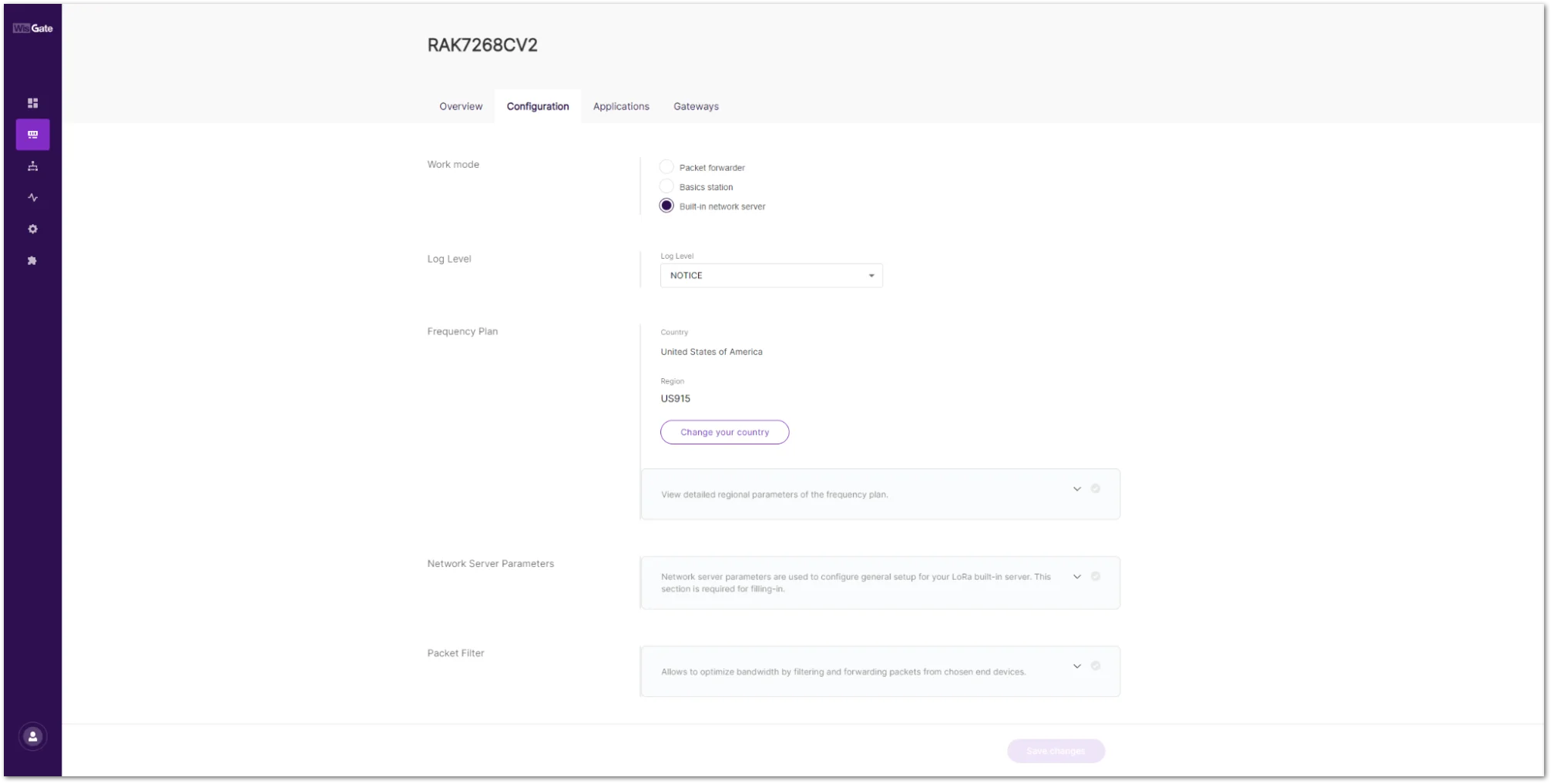 Set the Work mode of the gateway