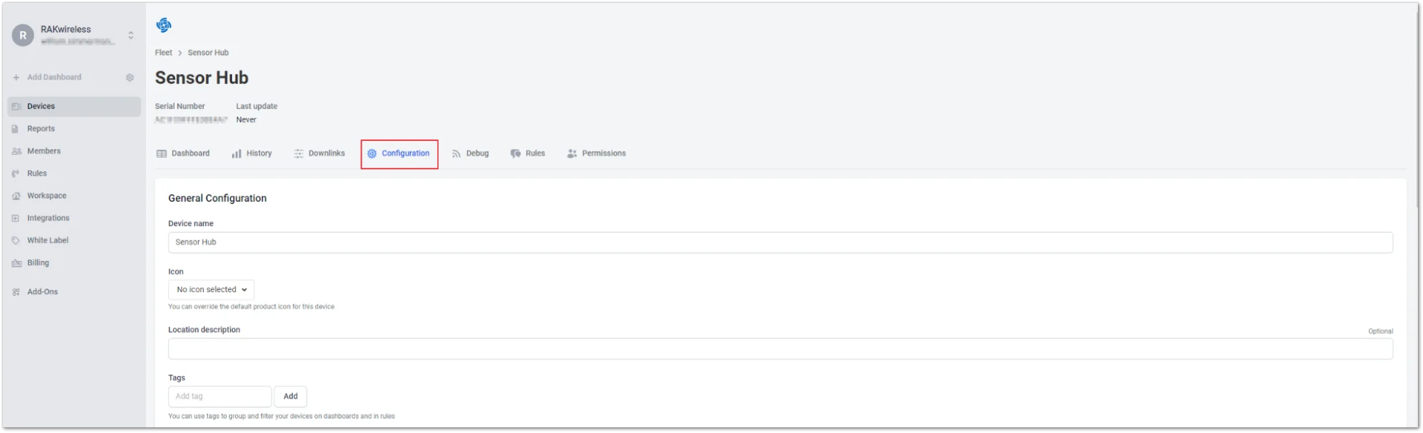 Configuration tab