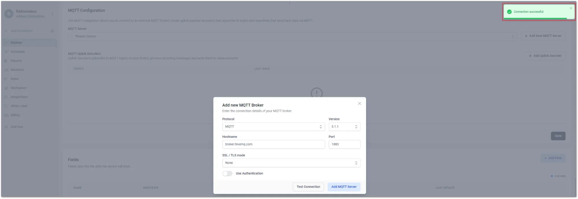 Configure the relevant parameters