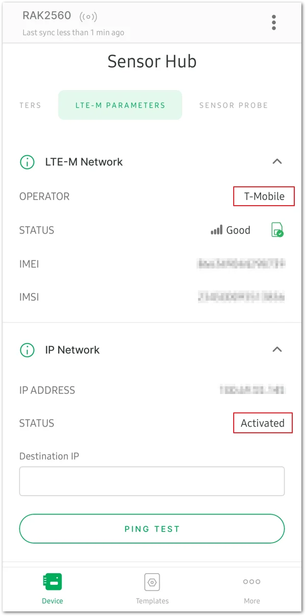 View the LTE-M Parameters tab