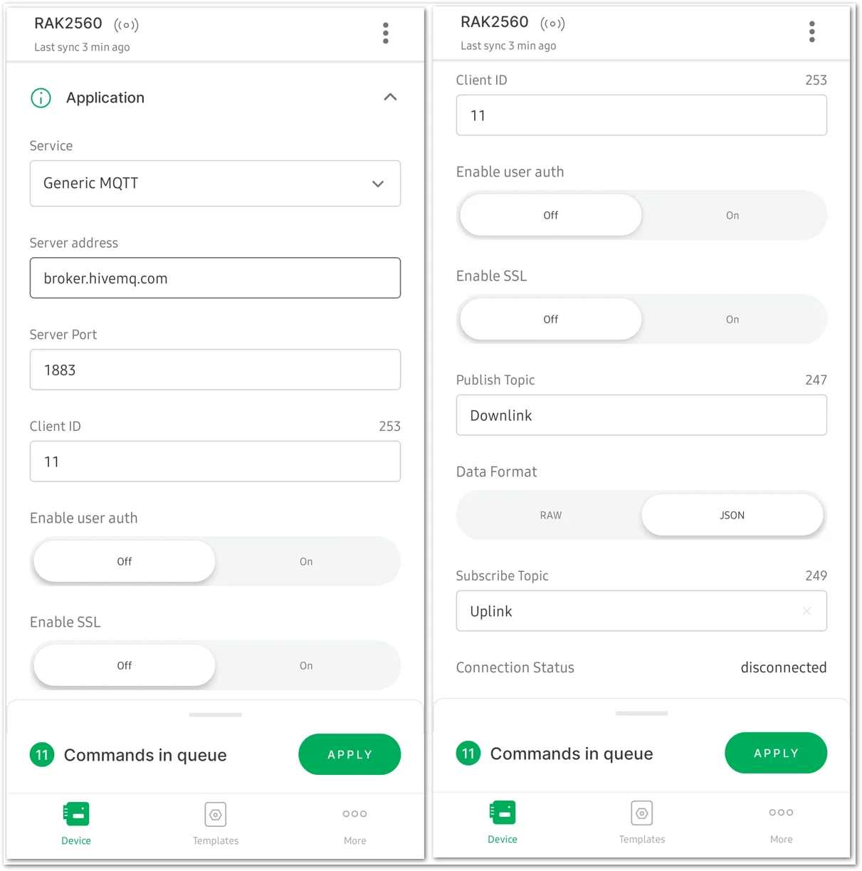 Configure the cellular network parameters
