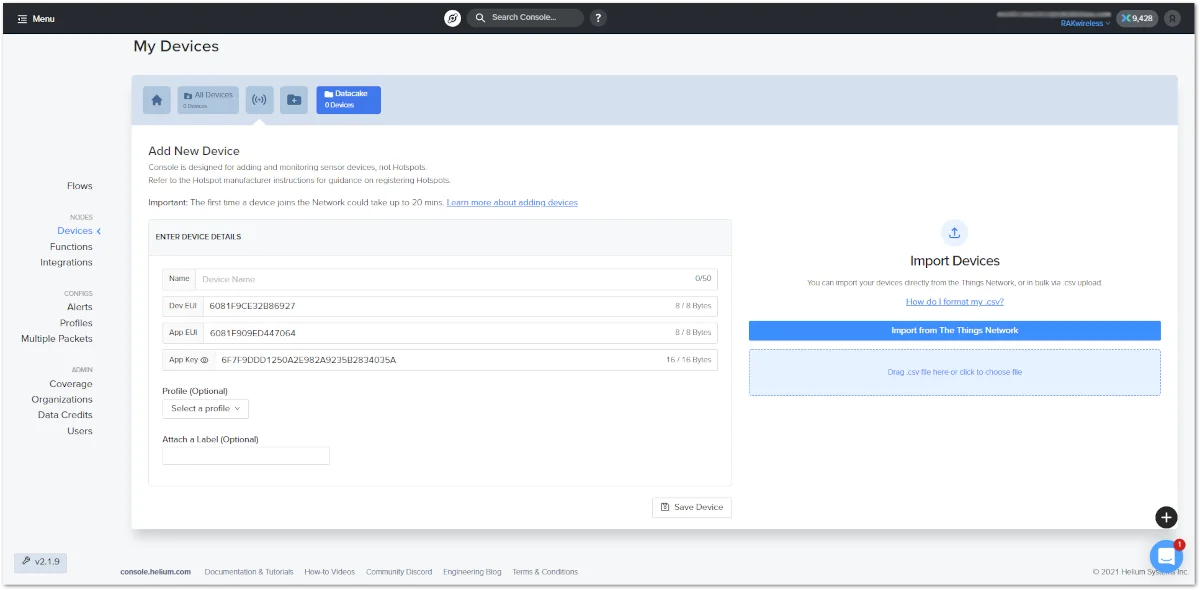 Add New Device page