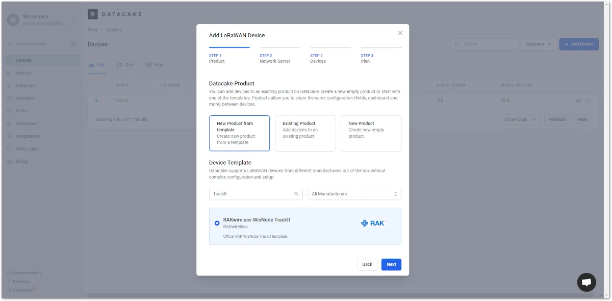 Selecting product template