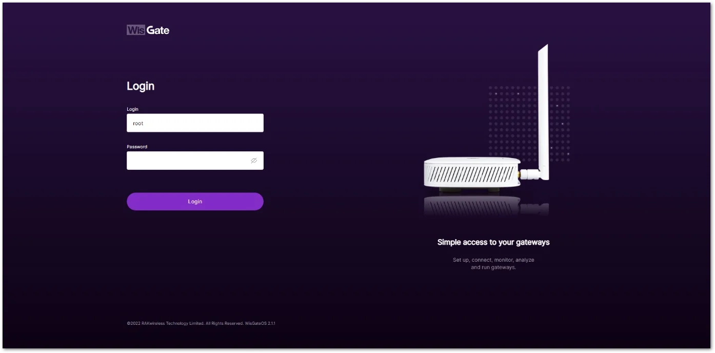 WisGateOS 2 login page