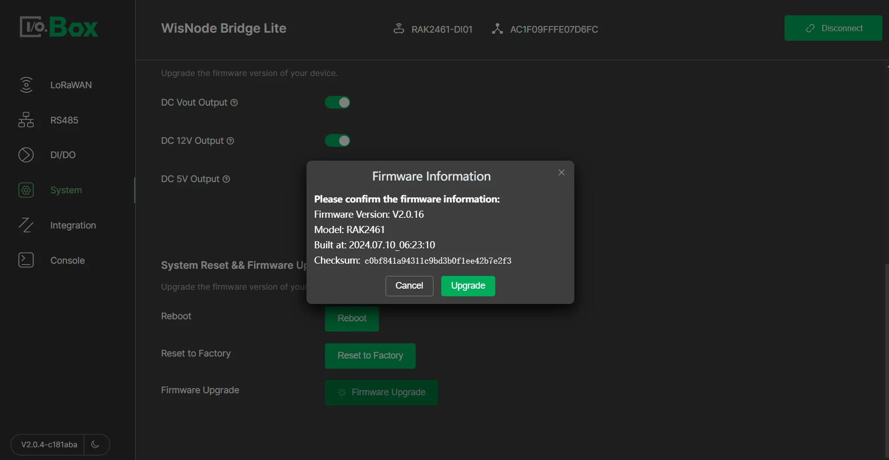 Confirm the firmware information