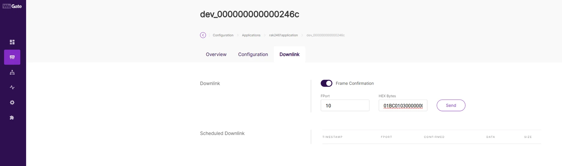 Send a downlink from the Built-in Network Server