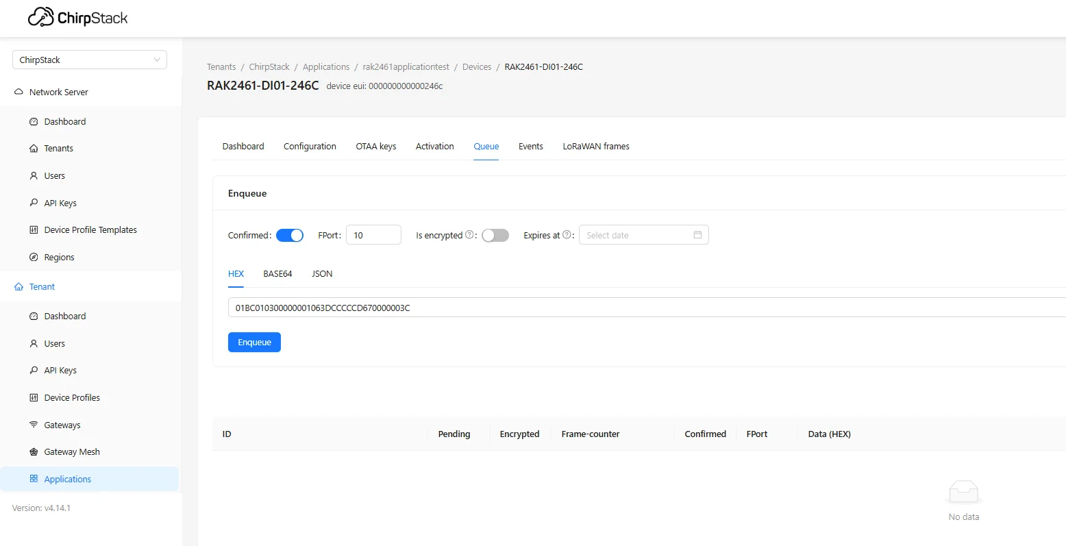Enqueue a downlink in ChirpStack