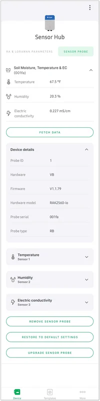 Sensor Probe screen