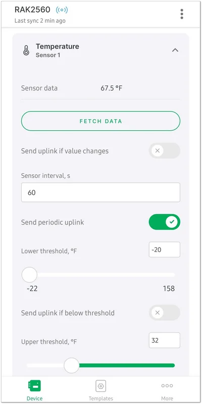 Detailed sensor settings