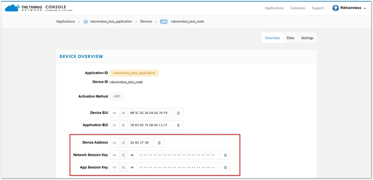 ABP Parameters in The Things Network