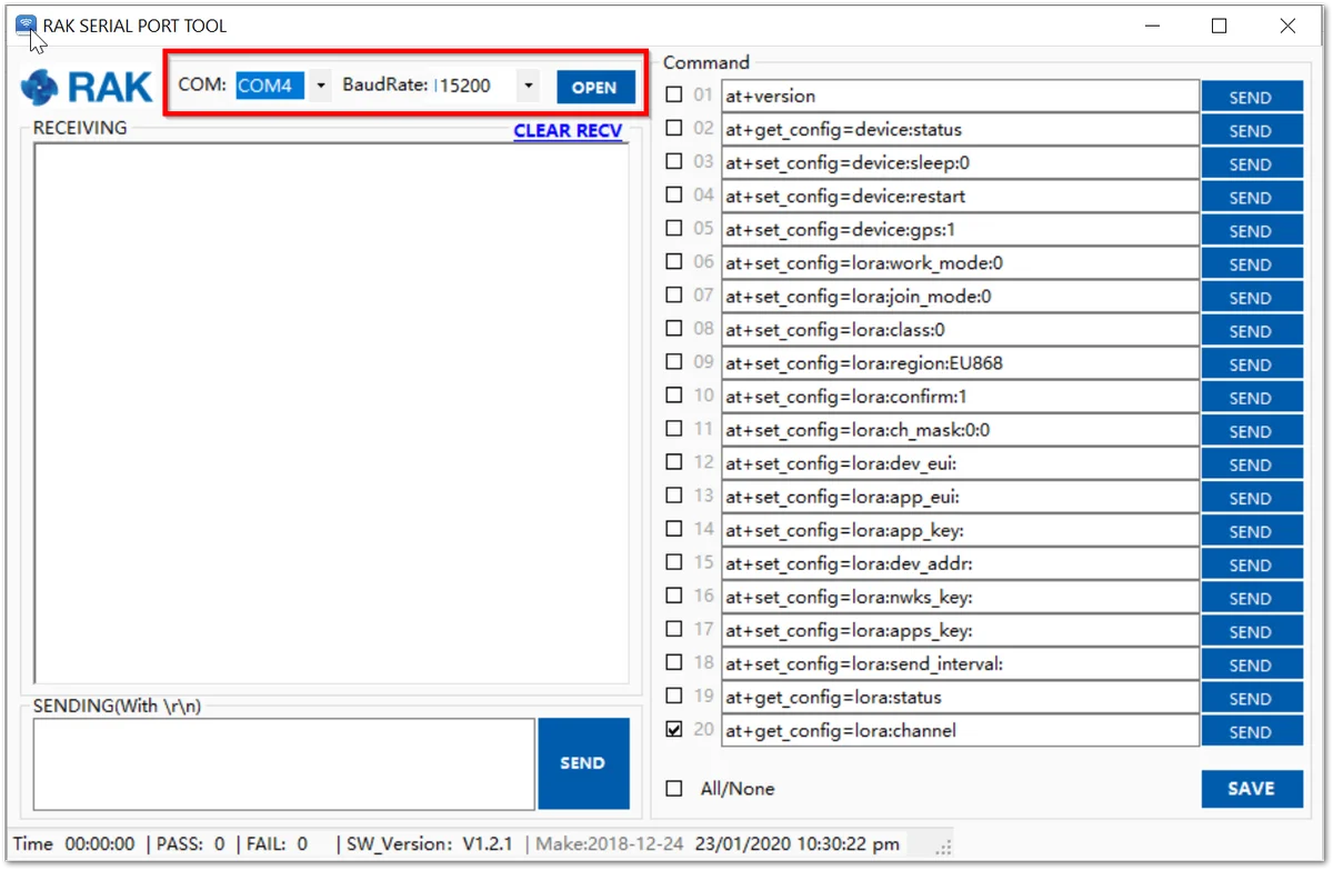 Connecting to the RAK Serial Port Tool