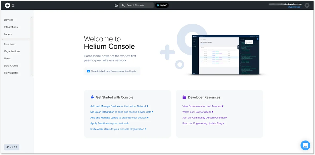 Helium console home screen