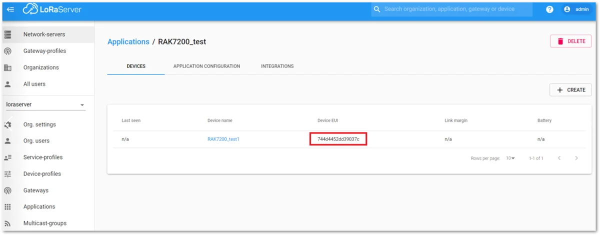 Chirpstack OTAA List of Device