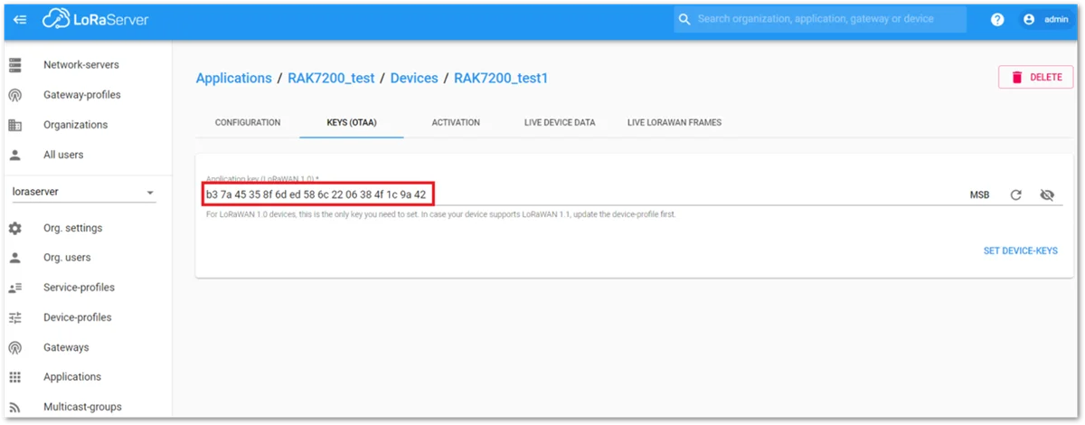 Chirpstack OTAA Set Application Key