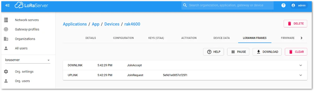 Checking LoRaWAN Joint Request in Chirpstack OTAA Console