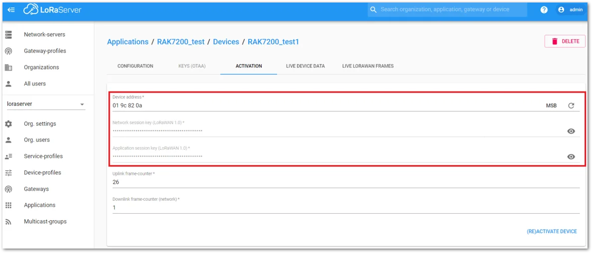 Chirpstack ABP Activation Parameters Needed